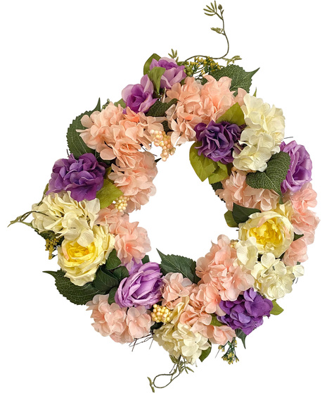 spring front-door wreath made of silk flowers