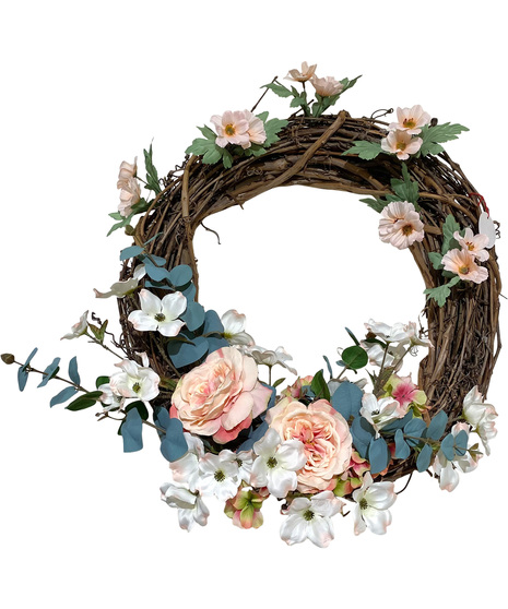 spring front-door wreath made of silk flowers