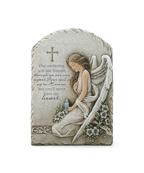 image of the stepping stone featuring an angel in prayer and a poem