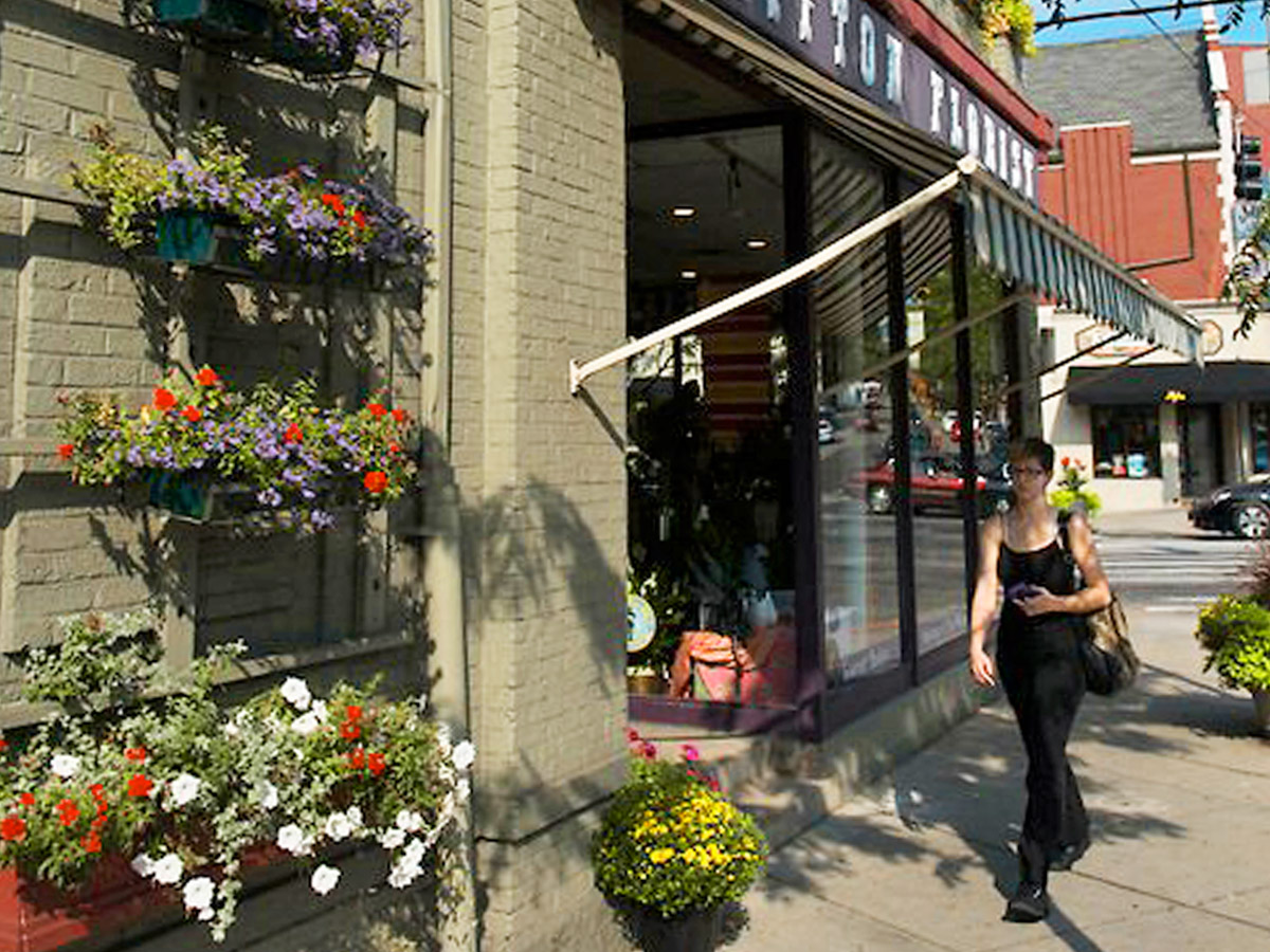 Foot traffic under the awning of our downtown location